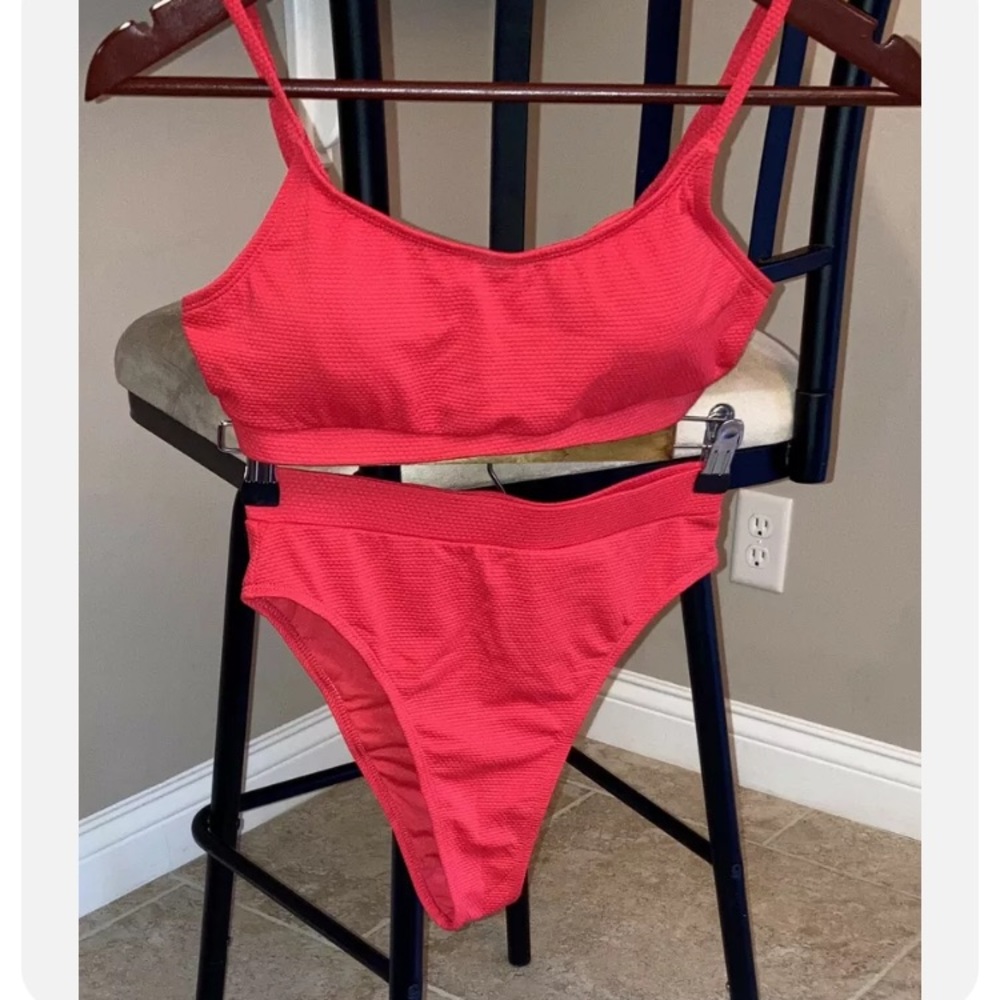 Women's Pink Queen High Cut High Waist Cheeky Two Piece Red Swimsuit, Small S